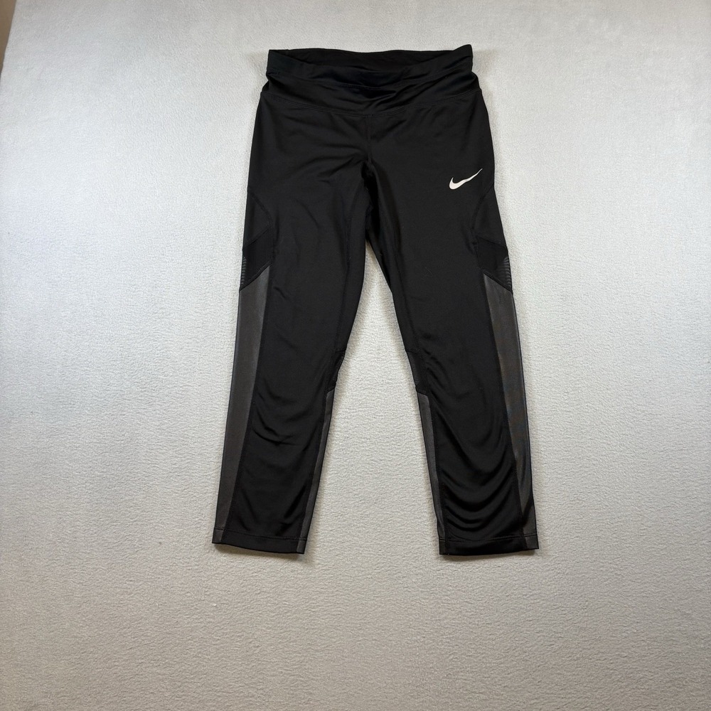 Nike‎ Dri-FIT Crop Leggings Womens Small Black Mesh Panel Running Yoga Pants